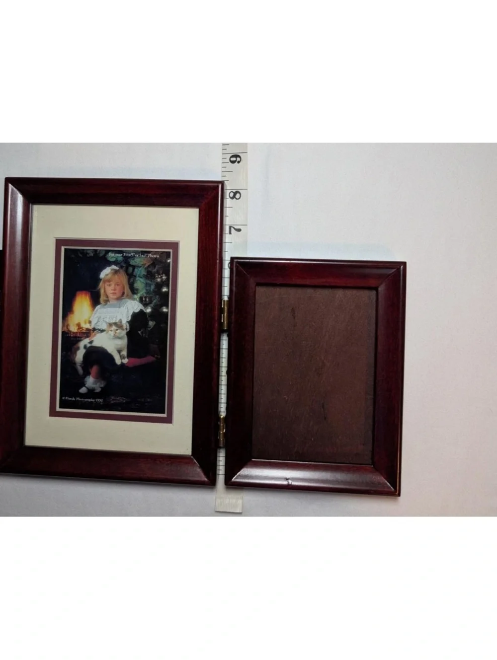 Rare Woods Triple Wooden Photo Frame- 2 3.5x5 and 1 5x7- Missing Glass One Panel